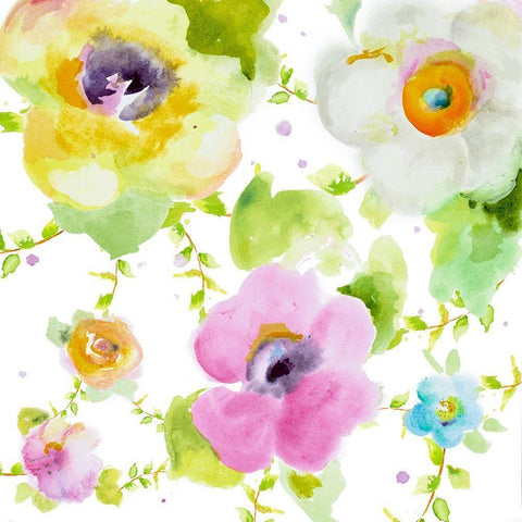 Rosy Vines I White Modern Wood Framed Art Print with Double Matting by Pinto, Patricia