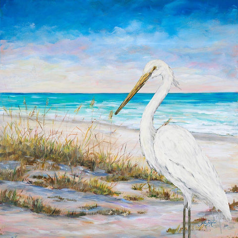 Egret on the Beach White Modern Wood Framed Art Print by DeRice, Julie