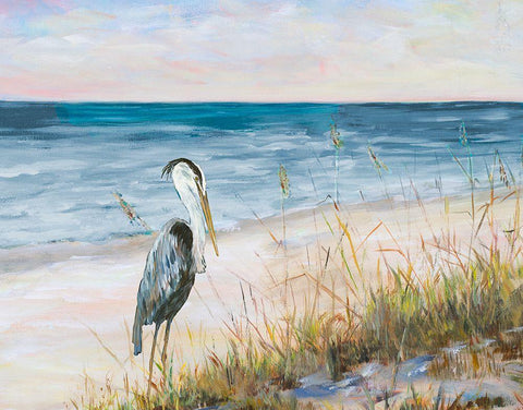 Heron Ocean View White Modern Wood Framed Art Print with Double Matting by DeRice, Julie