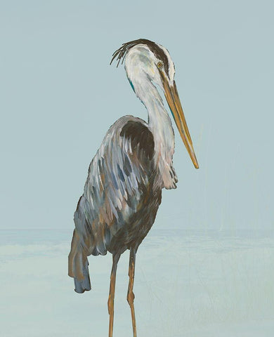 Coastal Heron I Black Ornate Wood Framed Art Print with Double Matting by DeRice, Julie