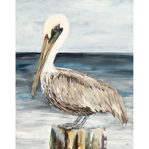 Muted Perched Pelican Black Modern Wood Framed Art Print by DeRice, Julie