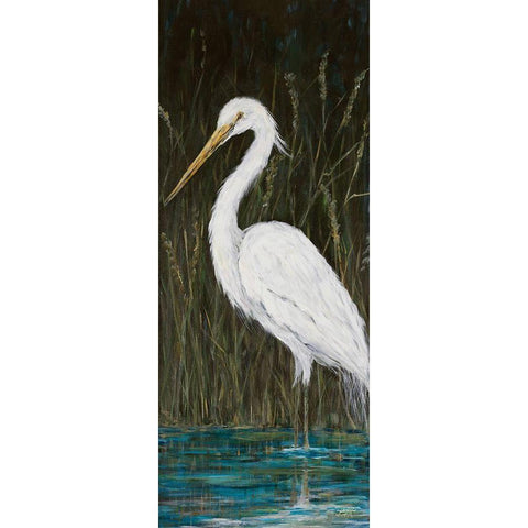 White Egret Black Modern Wood Framed Art Print by DeRice, Julie