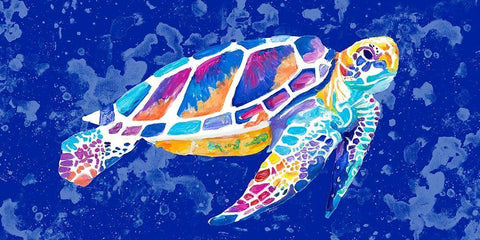 Vibrant Blue Sea Turtle White Modern Wood Framed Art Print with Double Matting by Goodrich, Chelsea