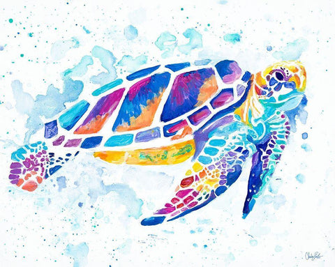 Vibrant Sea Turtle White Modern Wood Framed Art Print with Double Matting by Goodrich, Chelsea