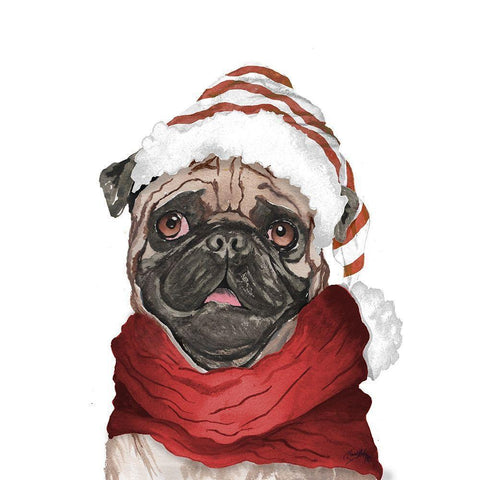 Holiday Pug Black Modern Wood Framed Art Print with Double Matting by Medley, Elizabeth