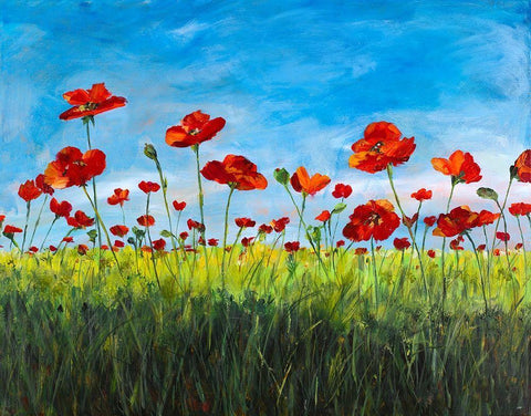 Wild Poppies Black Ornate Wood Framed Art Print with Double Matting by DeRice, Julie