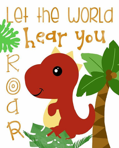 Dino Party II White Modern Wood Framed Art Print with Double Matting by Quach, Anna