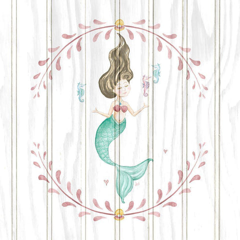 Mermaid on Wood I Black Modern Wood Framed Art Print with Double Matting by Metz, Andi