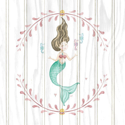 Mermaid on Wood I Black Ornate Wood Framed Art Print with Double Matting by Metz, Andi