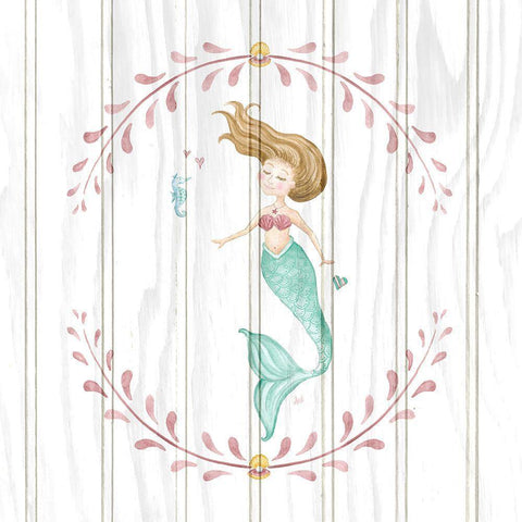 Mermaid on Wood II Gold Ornate Wood Framed Art Print with Double Matting by Metz, Andi
