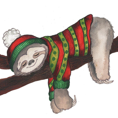 Christmas Sloth III White Modern Wood Framed Art Print by Medley, Elizabeth