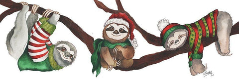 Christmas Sloths White Modern Wood Framed Art Print with Double Matting by Medley, Elizabeth