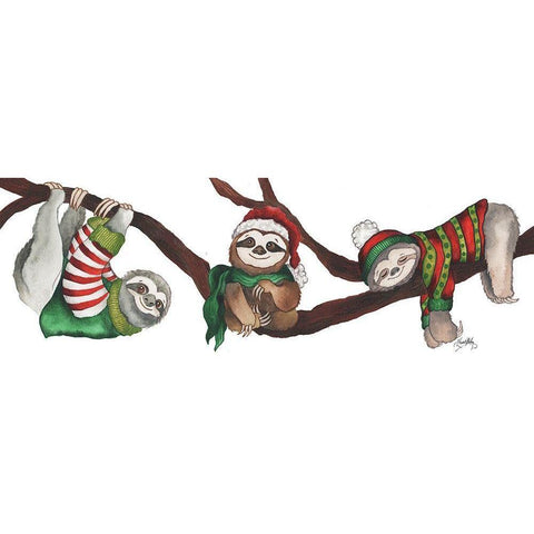 Christmas Sloths Black Modern Wood Framed Art Print by Medley, Elizabeth