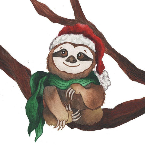 Christmas Sloth I Gold Ornate Wood Framed Art Print with Double Matting by Medley, Elizabeth