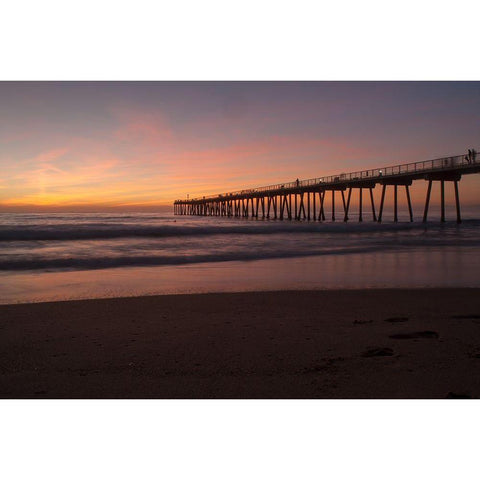 Sunset Pacific Pier I White Modern Wood Framed Art Print by Bill Carson Photography