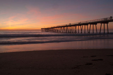 Sunset Pacific Pier I Black Ornate Wood Framed Art Print with Double Matting by Bill Carson Photography