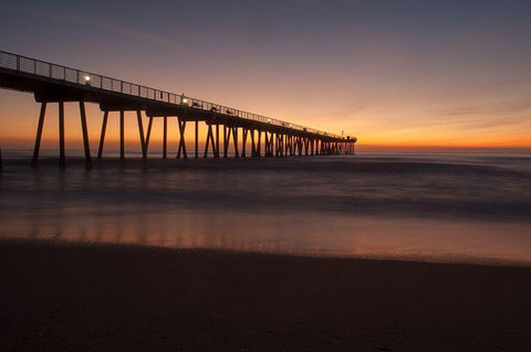 Sunset Pacific Pier II White Modern Wood Framed Art Print with Double Matting by Bill Carson Photography