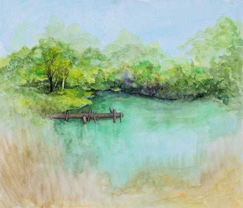 Watercolor River Black Ornate Wood Framed Art Print with Double Matting by Gaynor, Janice