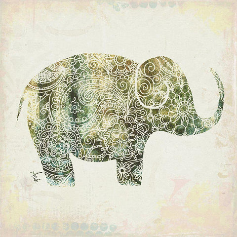 Boho Elephant I White Modern Wood Framed Art Print with Double Matting by Metz, Andi