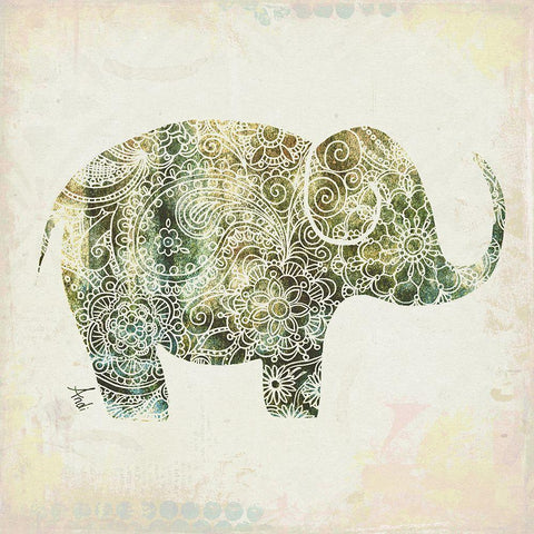 Boho Elephant I Black Modern Wood Framed Art Print with Double Matting by Metz, Andi