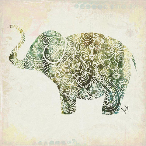 Boho Elephant II Black Ornate Wood Framed Art Print with Double Matting by Metz, Andi