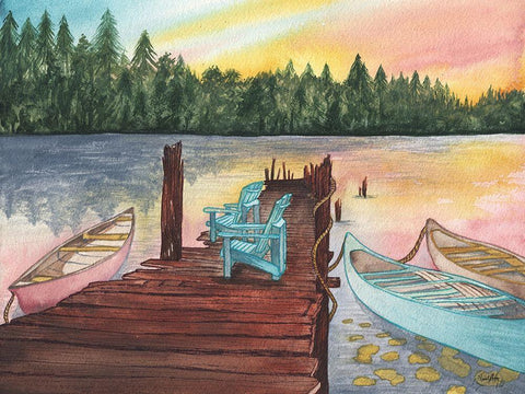 Lake Sunsets Black Ornate Wood Framed Art Print with Double Matting by Medley, Elizabeth