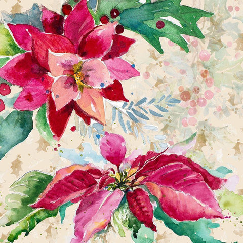 Holiday Poinsettia I White Modern Wood Framed Art Print with Double Matting by Pinto, Patricia
