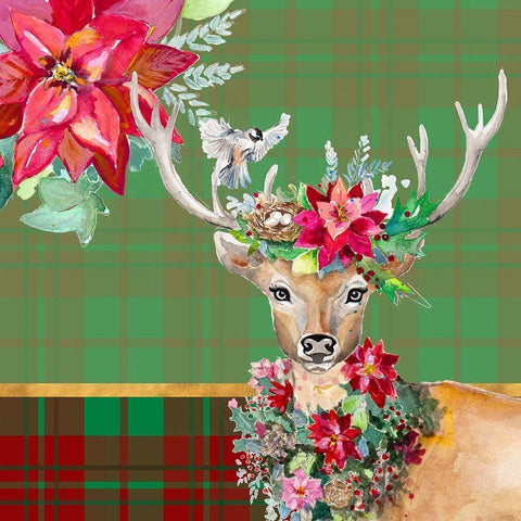 Holiday Reindeer on Plaid II Black Modern Wood Framed Art Print by Pinto, Patricia