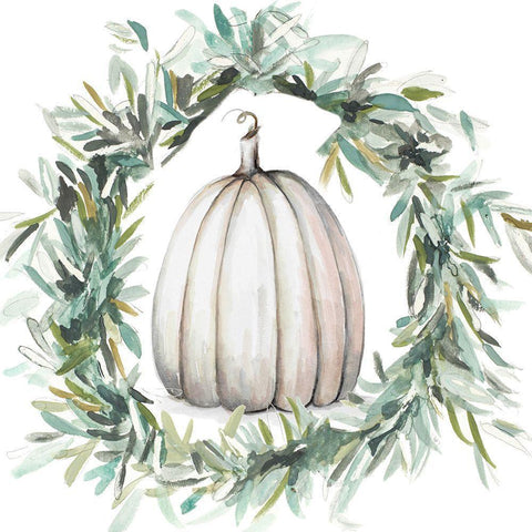 White Pumpkin With Garland II White Modern Wood Framed Art Print by Pinto, Patricia