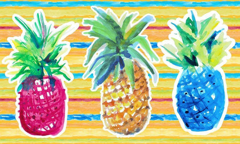 Vibrant Pineapple Trio White Modern Wood Framed Art Print with Double Matting by Loreth, Lanie