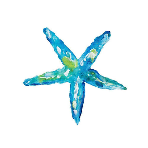 Deep Blue Starfish White Modern Wood Framed Art Print with Double Matting by DeRice, Julie