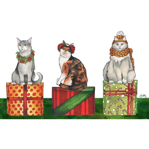 Christmas Cats White Modern Wood Framed Art Print by Medley, Elizabeth