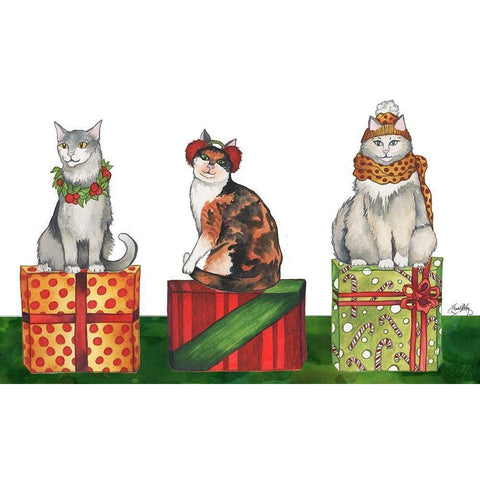 Christmas Cats Black Modern Wood Framed Art Print with Double Matting by Medley, Elizabeth