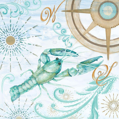 Teal Coastal Collection I Gold Ornate Wood Framed Art Print with Double Matting by Gaynor, Janice