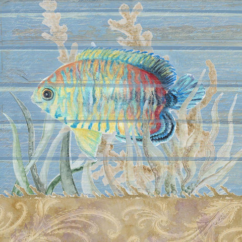 Ocean Floor Blue Square II Black Ornate Wood Framed Art Print with Double Matting by Gaynor, Janice