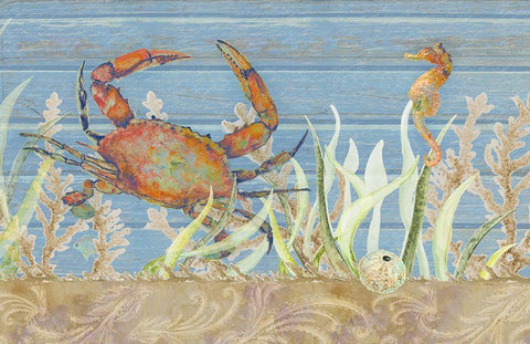 Ocean Floor Crab White Modern Wood Framed Art Print with Double Matting by Gaynor, Janice