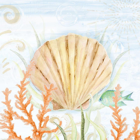 Ocean Life Shell Black Ornate Wood Framed Art Print with Double Matting by Gaynor, Janice