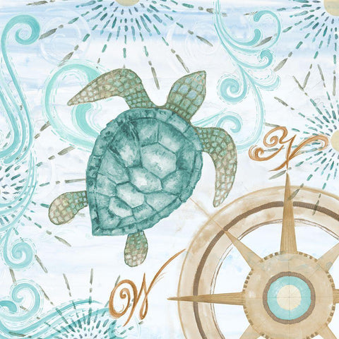 Teal Coastal Collection II Gold Ornate Wood Framed Art Print with Double Matting by Gaynor, Janice