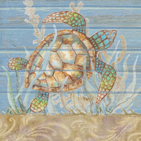 Ocean Floor Blue Square IV Gold Ornate Wood Framed Art Print with Double Matting by Gaynor, Janice