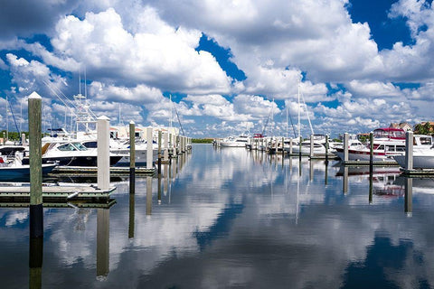 Boat Pier White Modern Wood Framed Art Print with Double Matting by Bill Carson Photography