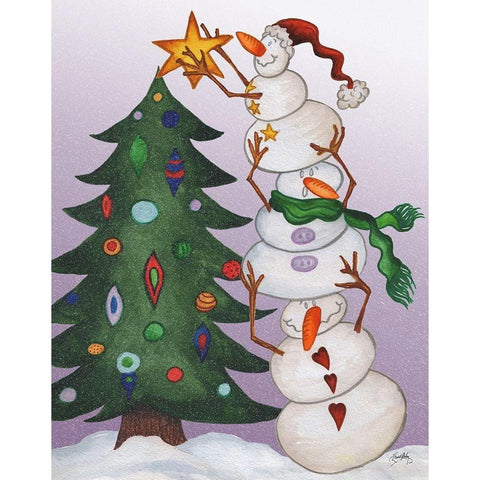 Decorating Snowmen Gold Ornate Wood Framed Art Print with Double Matting by Medley, Elizabeth