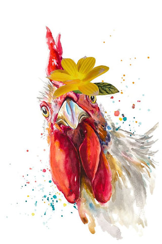 Cute Rooster Black Ornate Wood Framed Art Print with Double Matting by Pinto, Patricia