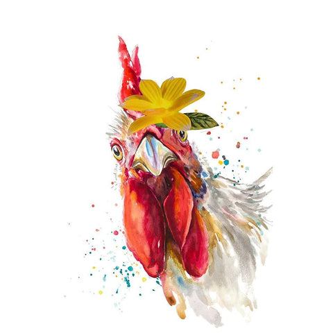 Cute Rooster Black Modern Wood Framed Art Print with Double Matting by Pinto, Patricia