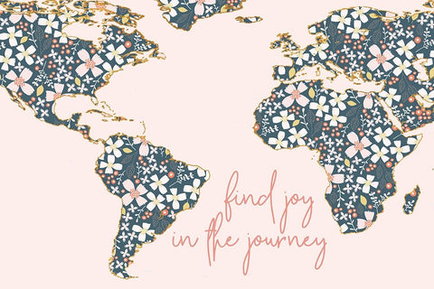 Find Joy In The Journey Map on Pink White Modern Wood Framed Art Print with Double Matting by Gardner, Sarah