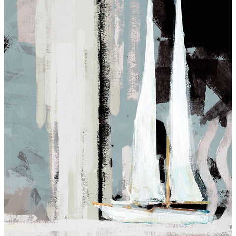 Boat Sailing I White Modern Wood Framed Art Print by Meneely, Dan