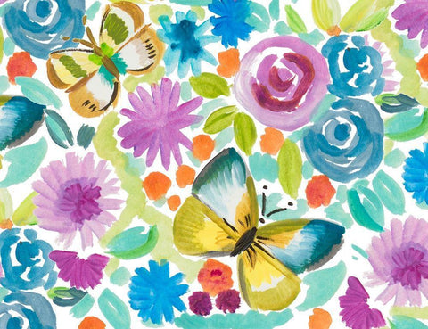 Tropical Butterfly Garden Black Ornate Wood Framed Art Print with Double Matting by Del Sol, Ani