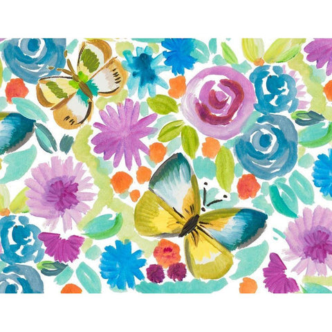 Tropical Butterfly Garden Black Modern Wood Framed Art Print with Double Matting by Del Sol, Ani