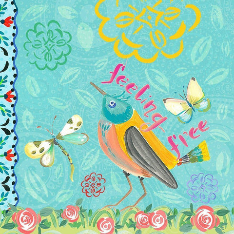 Nature Garden with Bird Gold Ornate Wood Framed Art Print with Double Matting by Del Sol, Ani