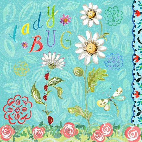 Nature Garden with Ladybug White Modern Wood Framed Art Print by Del Sol, Ani
