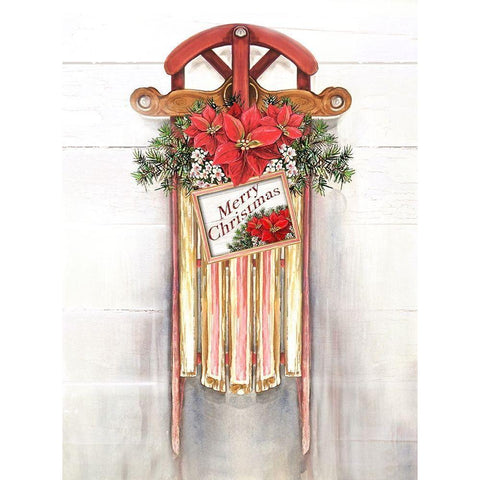 Joyeux Noel Sleigh Black Modern Wood Framed Art Print with Double Matting by Diannart